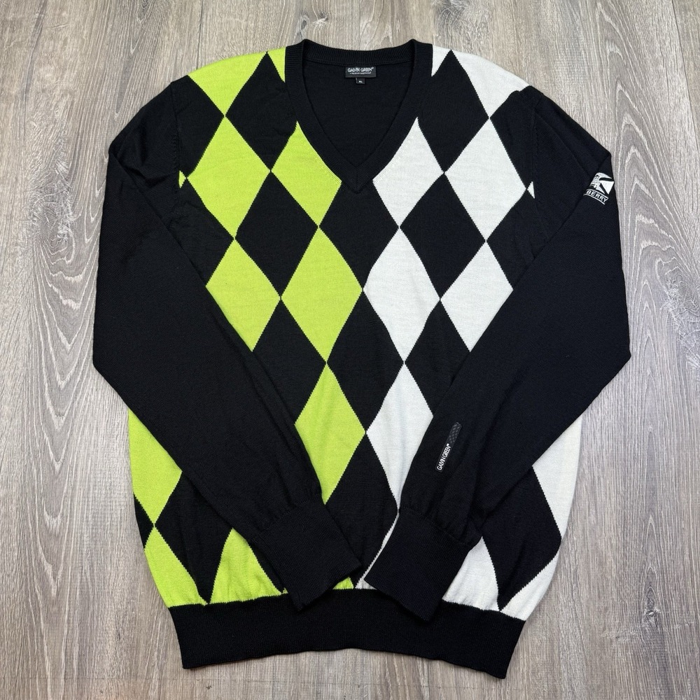 Galvin Green Argyle Golf Sweater V-Neck Pullover Wool Turnberry Scotland Men XL